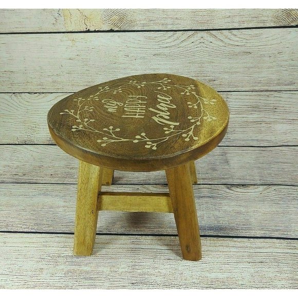 Wooden 10" Tall Round Table My Happy Place Ornate 4 legs Stand Décor Mother Gift - Picture 5 of 11